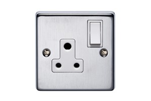 5A 1 Gang Round Pin Switched Socket Satin Chrome Finish