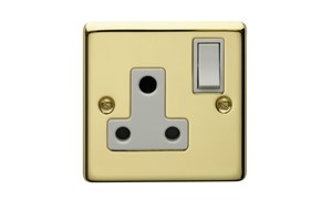 15A 1 Gang Round Pin Switched Socket Polished Brass Finish