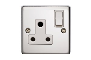 15A 1 Gang Round Pin Switched Socket Polished Stainless Steel Finish