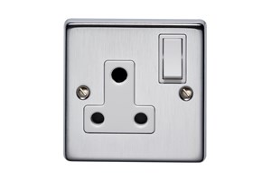 15A 1 Gang Round Pin Switched Socket Satin Chrome Finish