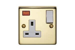 13A 1 Gang Single Pole Switched Socket With Neon Polished Brass Finish