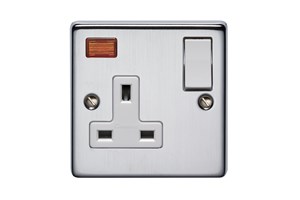 13A 1 Gang Single Pole Switched Socket With Neon Satin Chrome Finish