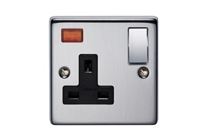 13A 1 Gang Single Pole Switched Socket With Metal Rocker And Neon Satin Chrome Finish