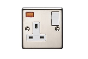 13A 1 Gang Single Pole Switched Socket With Neon Stainless Steel Finish
