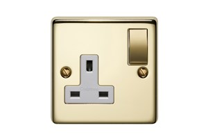 13A 1 Gang Double Pole Switched Socket With Metal Rocker Polished Brass Finish