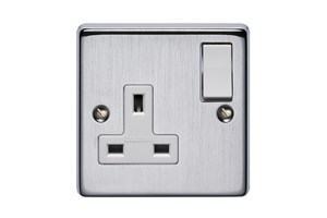 13A 1 Gang Double Pole Switched Socket Satin Chrome Finish