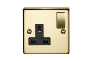 13A 1 Gang Single Pole Switched Socket With Metal Rocker Polished Brass Finish