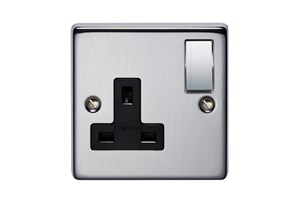13A 1 Gang Single Pole Switched Socket With Metal Rocker Satin Chrome Finish