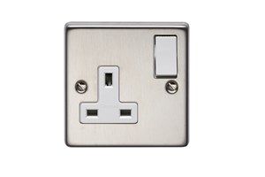 13A 1 Gang Single Pole Switched Socket Stainless Steel Finish