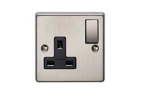 13A 1 Gang Single Pole Switched Socket With Metal Rocker Stainless Steel Finish
