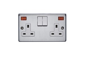 13A 2 Gang Double Pole Switched Socket With Neon Satin Chrome Finish