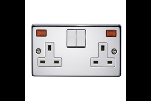 13A 2 Gang Single Pole Switched Socket With Neon Highly Polished Chrome Finish