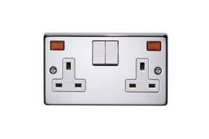 13A 2 Gang Single Pole Switched Socket With Neon Highly Polished Chrome Finish