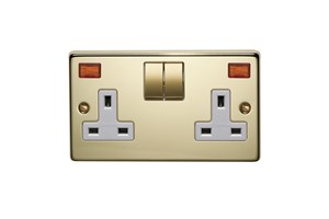 13A 2 Gang Single Pole Switched Socket With Metal Rocker And Neon Polished Brass Finish