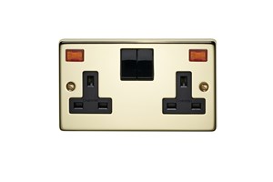 13A 2 Gang Single Pole Switched Socket With Neon Polished Brass Finish