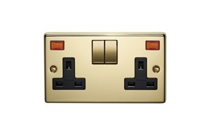 13A 2 Gang Single Pole Switched Socket With Metal Rocker And Neon Polished Brass Finish
