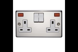 13A 2 Gang Single Pole Switched Socket With Neon Polished Stainless Steel Finish