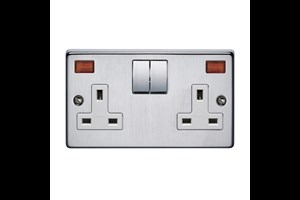 13A 2 Gang Single Pole Switched Socket With Metal Rocker And Neon Satin Chrome Finish