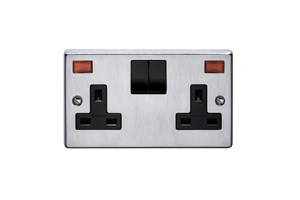 13A 2 Gang Single Pole Switched Socket With Neon Satin Chrome Finish