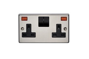 13A 2 Gang Single Pole Switched Socket With Neon Stainless Steel Finish