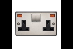 13A 2 Gang Single Pole Switched Socket With Metal Rocker And Neon Stainless Steel Finish