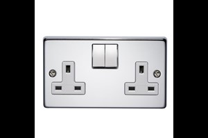 13A 2 Gang Double Pole Switched Socket With Metal Rocker Highly Polished Chrome Finish