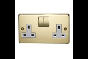 13A 2 Gang Double Pole Switched Socket With Metal Rocker Polished Brass Finish
