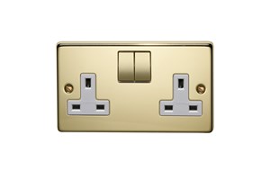 13A 2 Gang Double Pole Switched Socket With Metal Rocker Polished Brass Finish