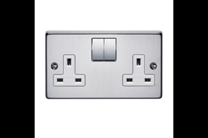 13A 2 Gang Double Pole Switched Socket With Metal Rocker Satin Chrome Finish