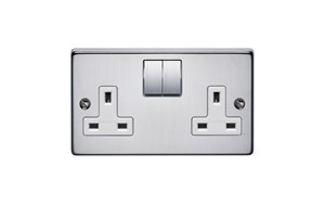 13A 2 Gang Double Pole Switched Socket With Metal Rocker Satin Chrome Finish