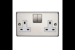 13A 2 Gang Double Pole Switched Socket With Metal Rocker Stainless Steel Finish