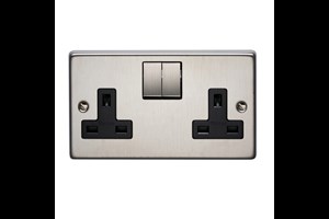 13A 2 Gang Double Pole Switched Socket With Metal Rocker Stainless Steel Finish