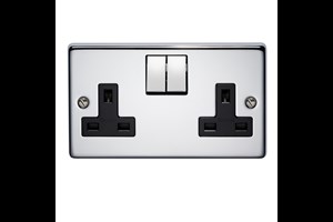 13A 2 Gang Single Pole Switched Socket With Metal Rocker Highly Polished Chrome Finish