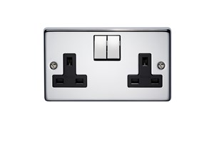 13A 2 Gang Single Pole Switched Socket With Metal Rocker Highly Polished Chrome Finish