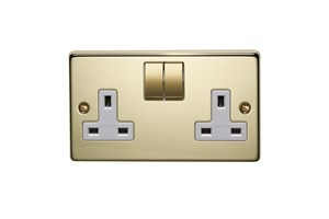 13A 2 Gang Single Pole Switched Socket With Metal Rocker Polished Brass Finish