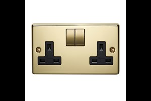 13A 2 Gang Single Pole Switched Socket With Metal Rocker Polished Brass Finish