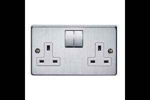 13A 2 Gang Single Pole Switched Socket With Metal Rocker Satin Chrome Finish
