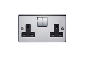 13A 2 Gang Single Pole Switched Socket With Metal Rocker Satin Chrome Finish