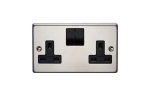 13A 2 Gang Single Pole Switched Socket Stainless Steel Finish