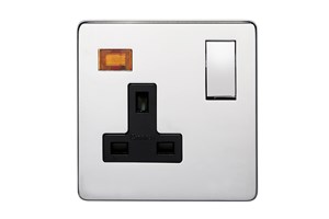 13A 1 Gang Double Pole Switched Socket With Neon Highly Polished Chrome Finish