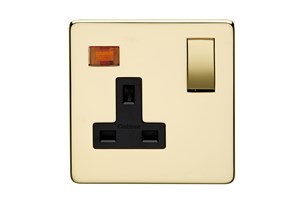 13A 1 Gang Double Pole Switched Socket With Neon Polished Brass Finish