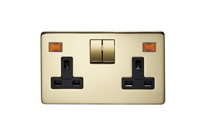 13A 2 Gang Double Pole Switched Socket With Neon Polished Brass Finish
