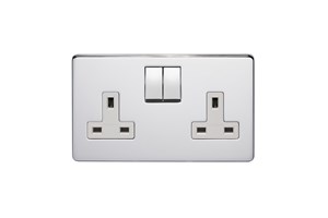 13A 2 Gang Double Pole Switched Socket Highly Polished Chrome Finish