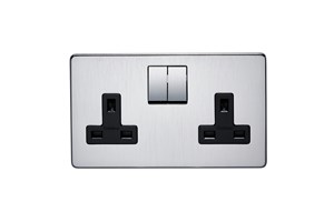 13A 2 Gang Double Pole Switched Socket Satin Chrome Finish