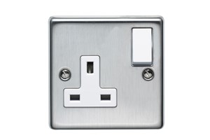 13A 1 Gang Double Pole Switched Socket Stainless Steel Finish