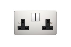 13A 2 Gang Double Pole Switched Socket Polished Stainless Steel Finish
