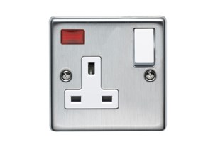 13A 1 Gang Single Pole Switched Socket With Neon Indicator Stainless Steel Finish