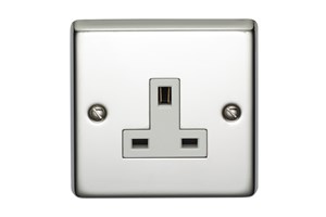 13A 1 Gang Unswitched Socket Polished Steel Finish