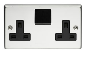 13A 2 Gang Double Pole Switched Socket Polished Steel Finish