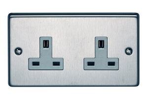 13A 2 Gang Unswitched Socket Stainless Steel Finish